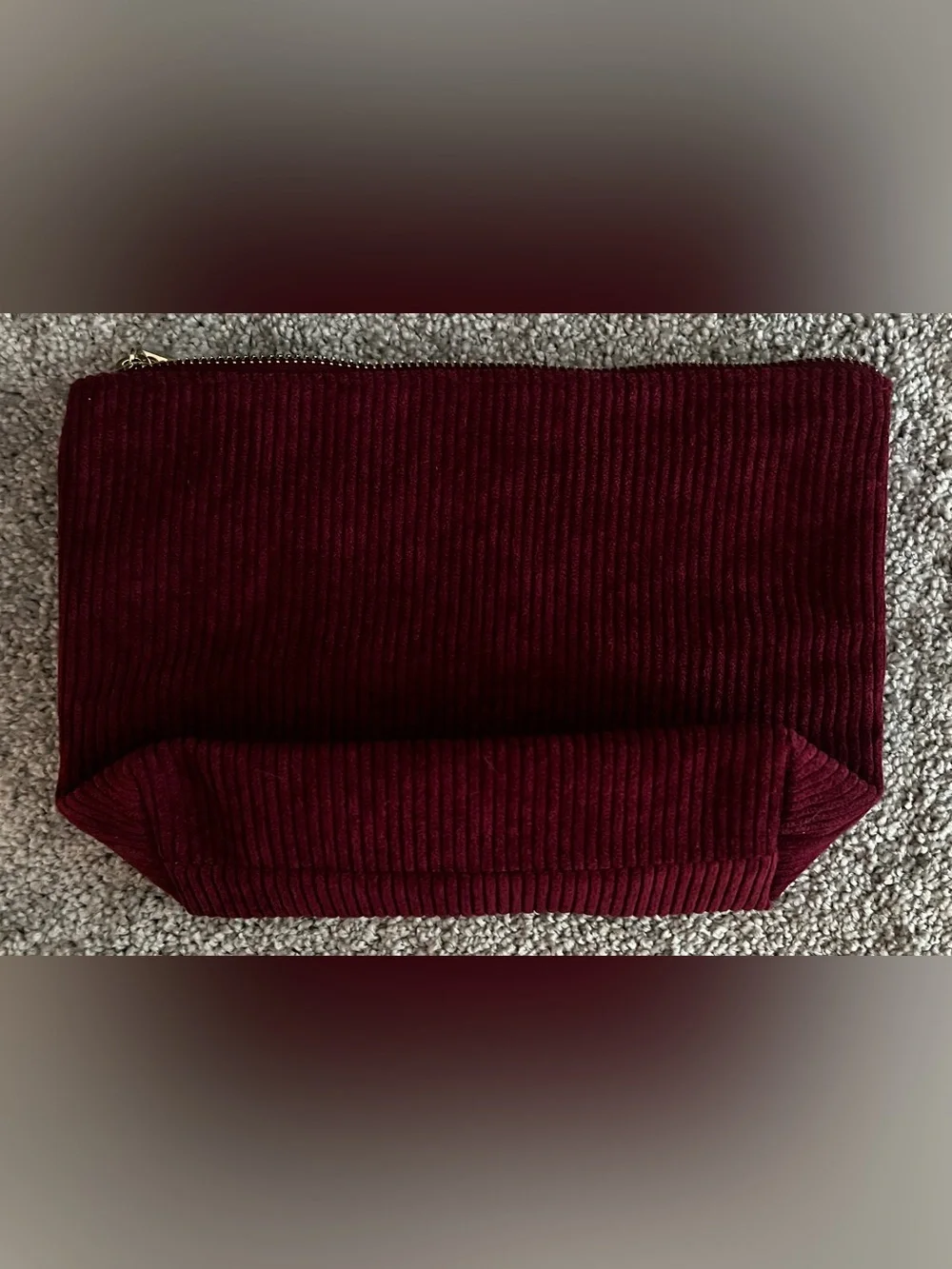 NWOT Corduroy Zipper Cosmetic Pouch in Ruby/Burgundy